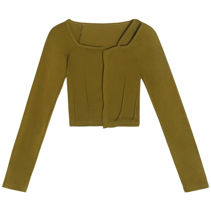 Дизайнерская футболка однотонная с квадратным вырезом вырезами облегающая