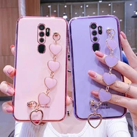 wrist bracelet phone case for oppo a5 a9 2020 case luxury love heart chain plating cover capa oppo a91 a31 f7 f5 f9 f11 f19 pro