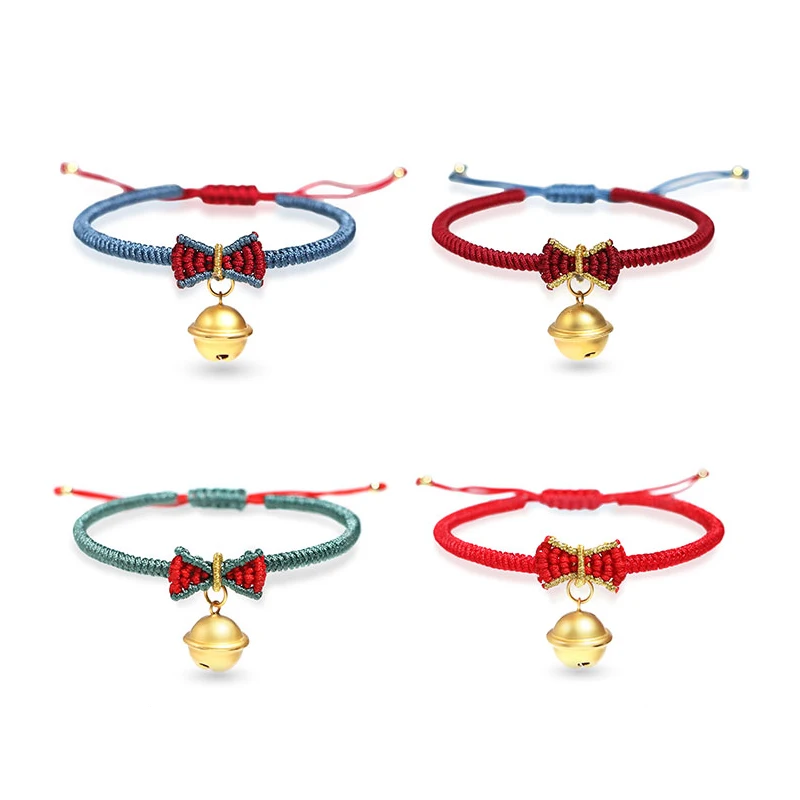Ручной веревку браслеты с колокольчиком бантом Ткань Веревка надписью &quotLucky Charm