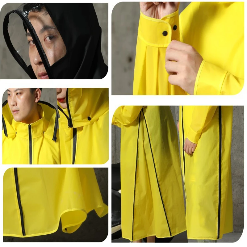 Hooded Rain Poncho Waterproof Windbreaker Women Raincoat Men Black Rain Clothes Covers EVA Rain Jacket Coats Motorcycle Rainwear (art.: 3a39ac94750) - 3a39ac94750