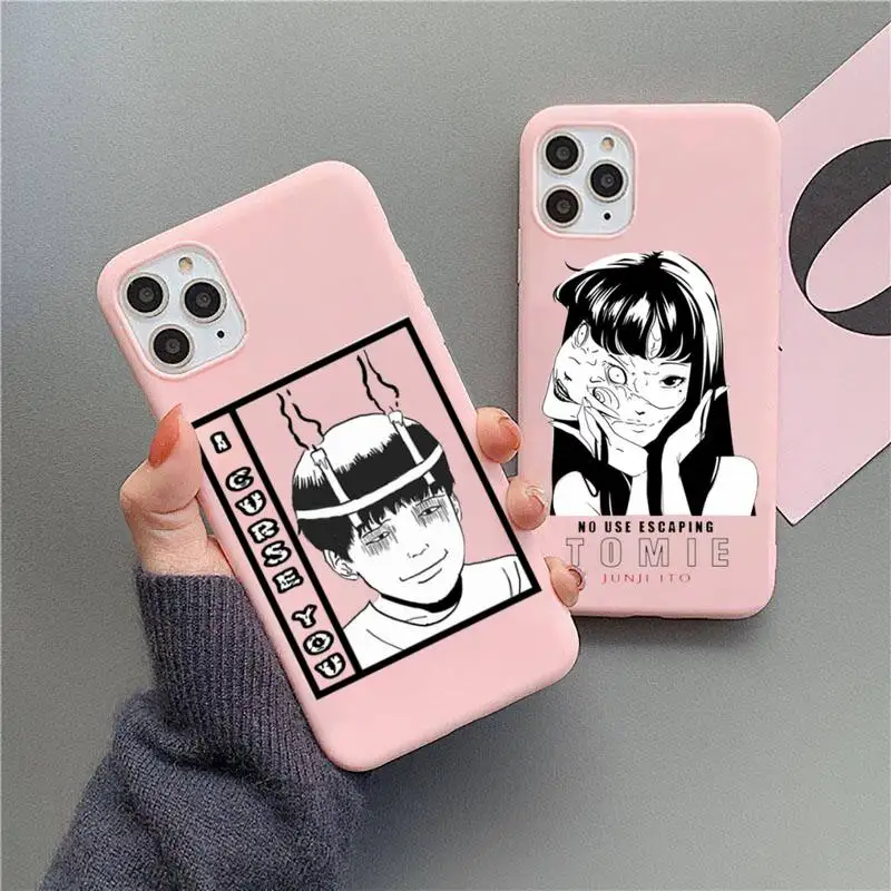 

junji ito Phone Case Pink Candy Color for iPhone 11 12 mini pro XS MAX 8 7 6 6S Plus X SE 2020 XR
