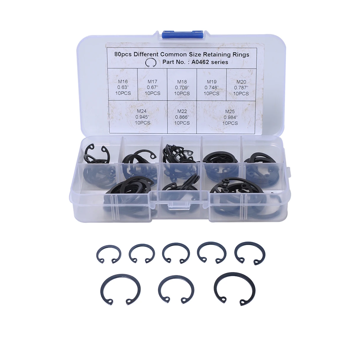 

New Good Quality 80-PC Circlip Car Snap Ring Assortment 8 Different Common Size Retaining Rings