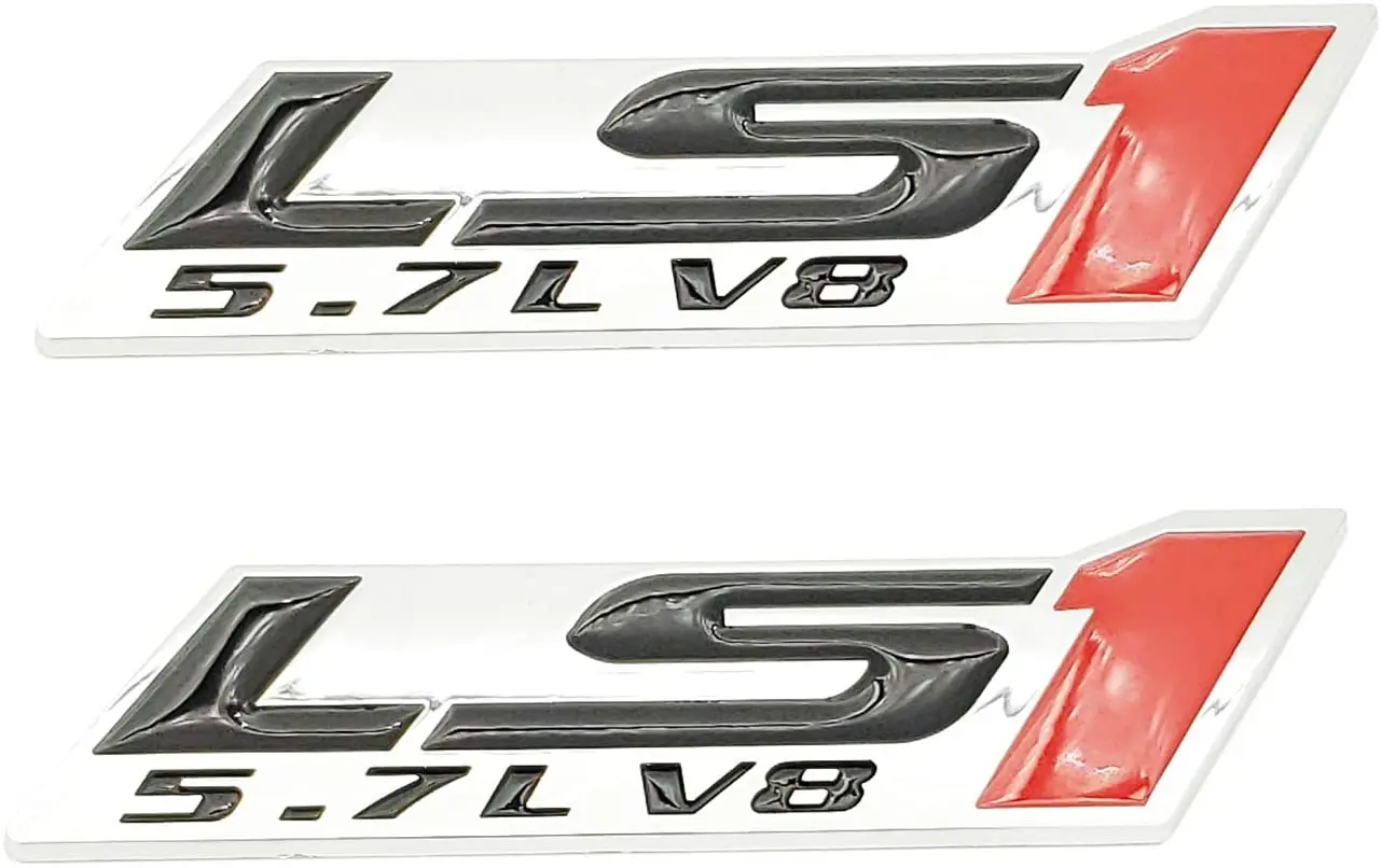 

2X LS1 5.7L V8 Engine Emblems Badge 3D Logo Sticker (Chrome Black Red)
