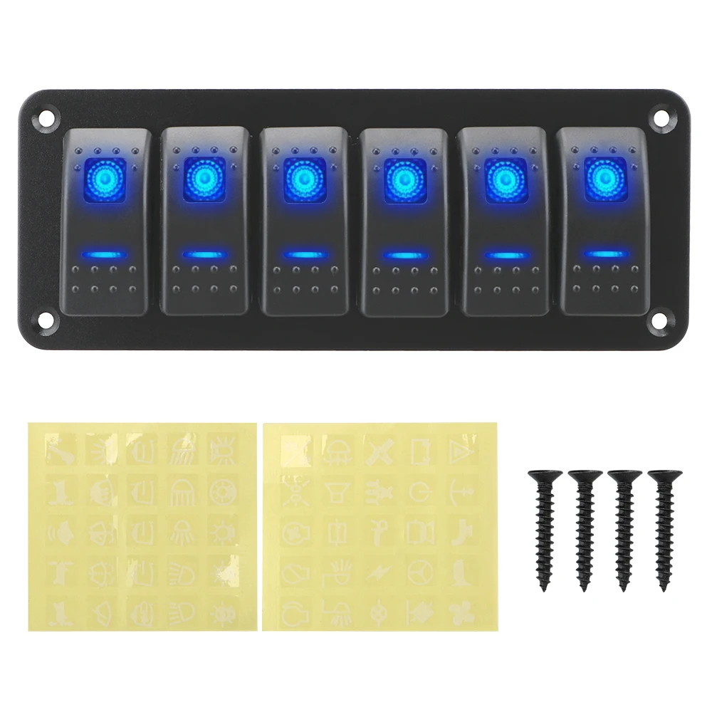 

6-digit aluminum panel switch 5P ON-OFF double blue light switch marine panel marine caravan rv switch light switch double panel