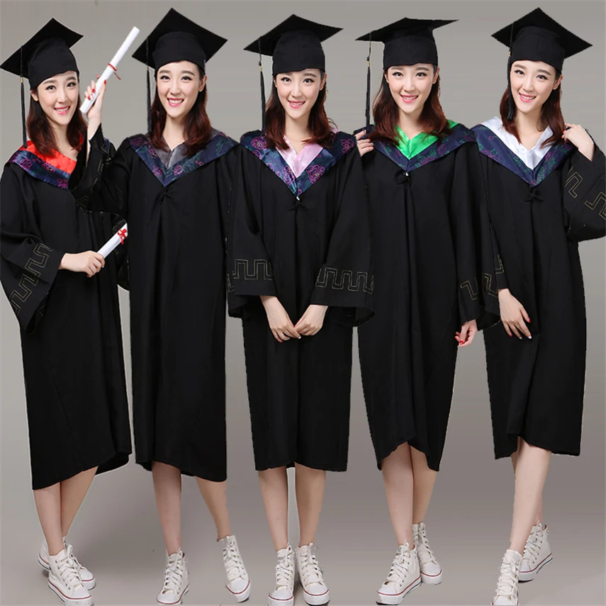 

6 Style University Graduation Gown Student High School Uniforms Class Team Wear Academic Dress for Adult Bachelor Robes+Hat Set