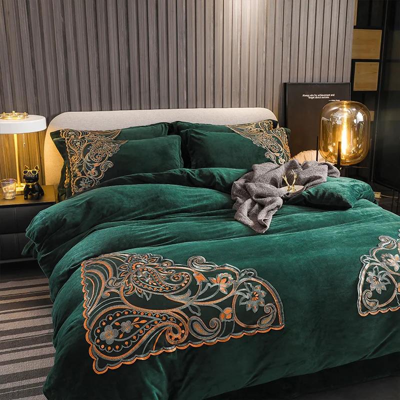 Зеленый коричневый бежевый серый роскошный зимний комплект постельного белья из