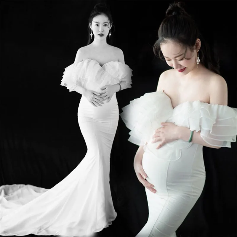 Pregnancy Long Dresses White Maternity Dress Sexy Photography Props Wrap Chest Mermaid Formal Party Wedding Pregnancy Clothes
