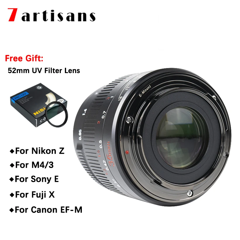 

7artisans 35mm F0.95 Manual Focus Camera Lens APS-C Lens for Sony E/Nikon Z/Olympus M4/3/Fuji XF X/Canon EF-M EOS-M Mount Camera