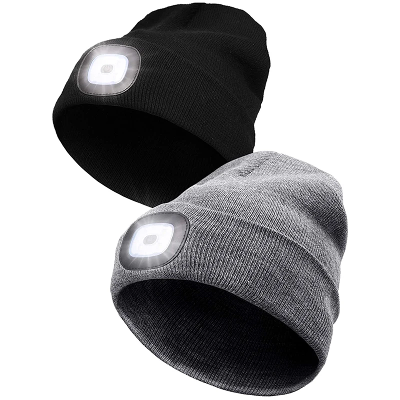 

2-Piece LED Hat Beanie,with 3 White Light Modes,Can Illuminate the Hat Male and Female Rechargeable Hats Black, Gray