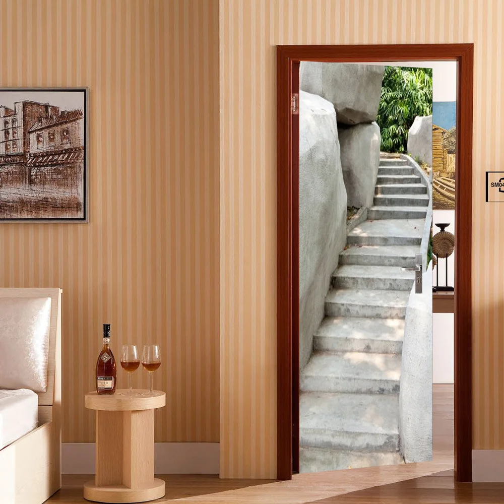 Beige Steps Door Sticker Creative Waterproof Decorations For Renovation Bedroom Living Room Bathrooms Drop Shipping | Дом и сад