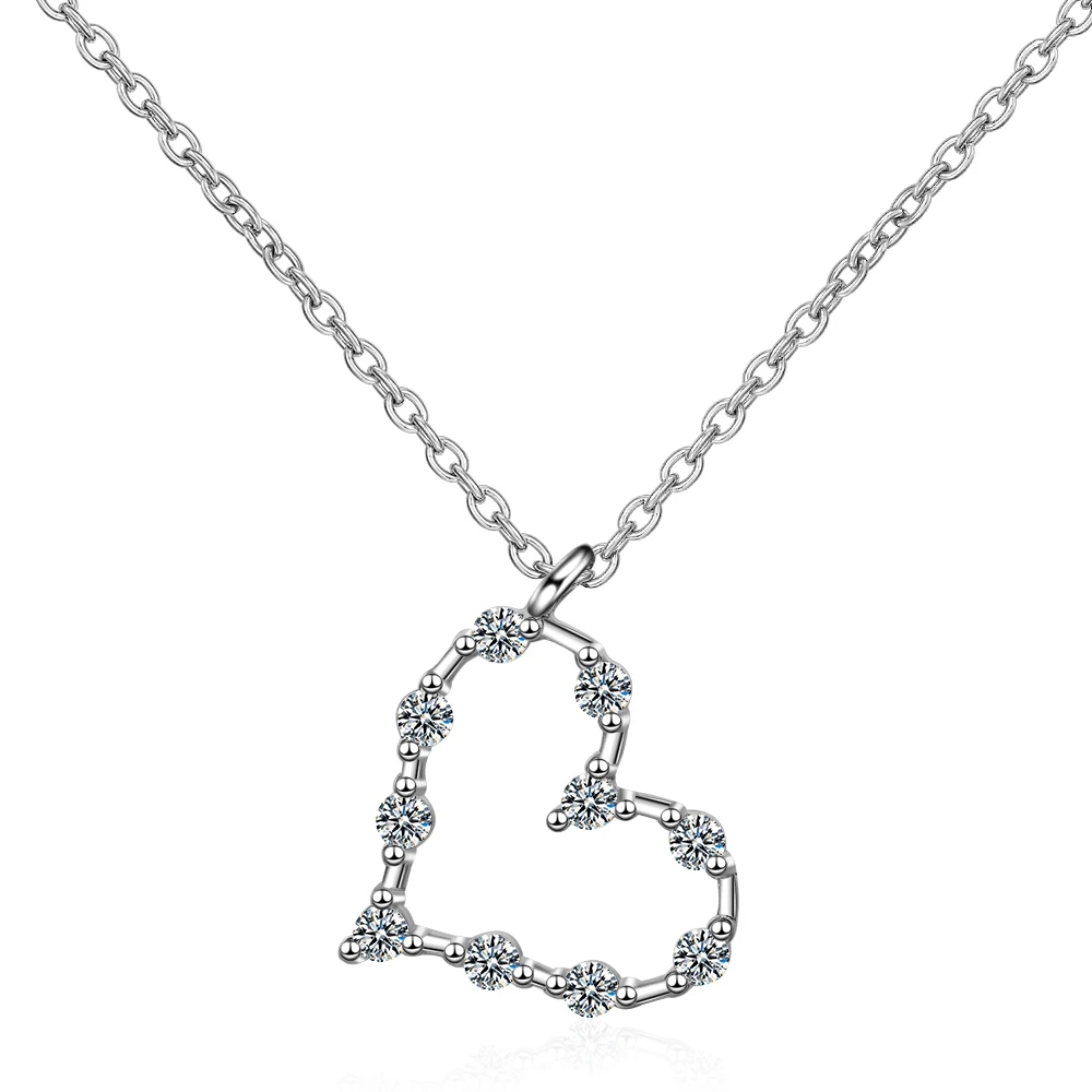 

925 Sterling Silver New Trebdy Zircon Heart Shape Pendant Necklace For Women Clavicle Chain Necklace S-N319