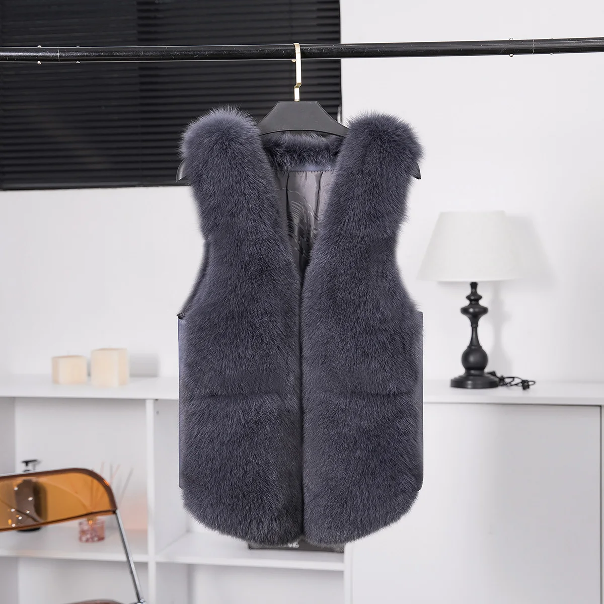 Natural fox fur waistcoat, full fur women's jacket, fox fur top, outer wear leather grass waistcoat, noble clothing