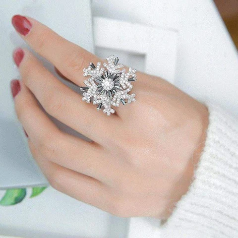 Элегантное вращающееся кольцо с кристаллами, блестящее кольцо в форме снежинки, рождественский подарок для женщин FS99