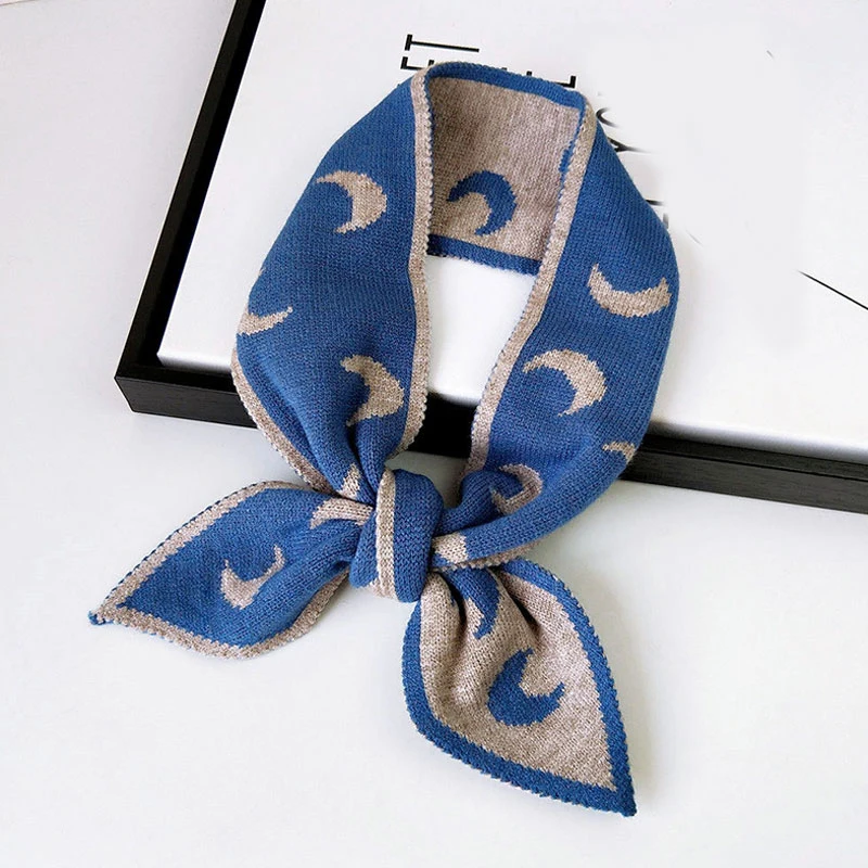 

Couple Knitted Scarf For Women Long Skinny Polka Dot Moon Stripes Design Neck Warmer Collar Scarves Double Sided Pointed Scarf