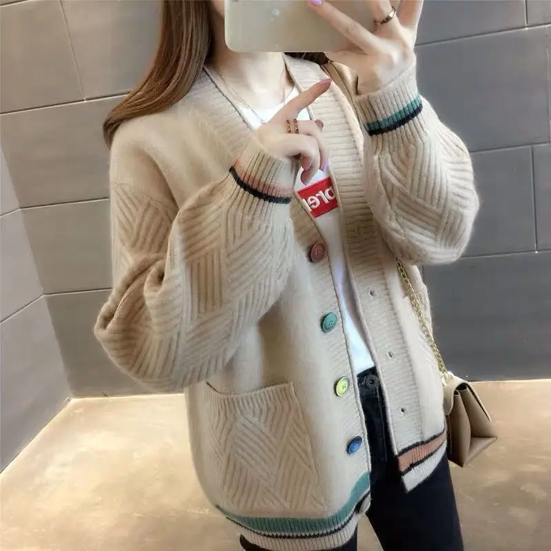 

Cashmere Cardigan Sweater Women 2020 Autumn Winter V-Neck Warm Clothes Pull Femme Hiver Streetwear Casual Loose Knitted Cardigan