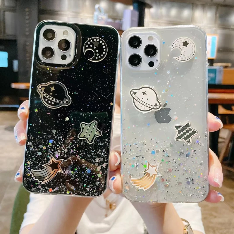 

Luxury Glitter Star Moon Phone Case For iPhone 12 11 Pro Max X XR XS MAX 7 8 Plus Transparent Back Cover