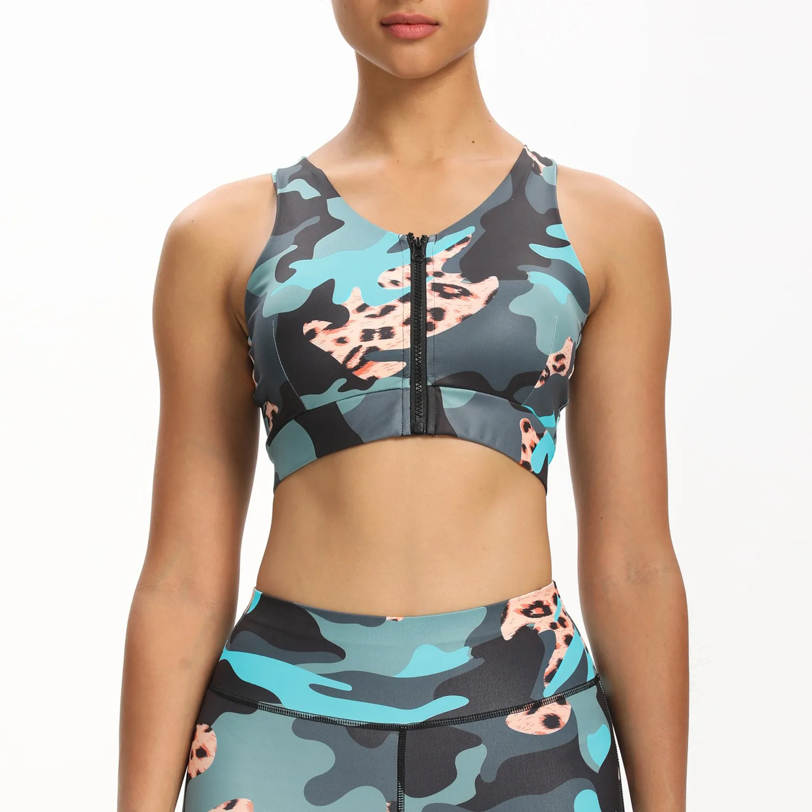 С леопардовым принтом камуфляж тренажерный зал завышенной талией и лифом с