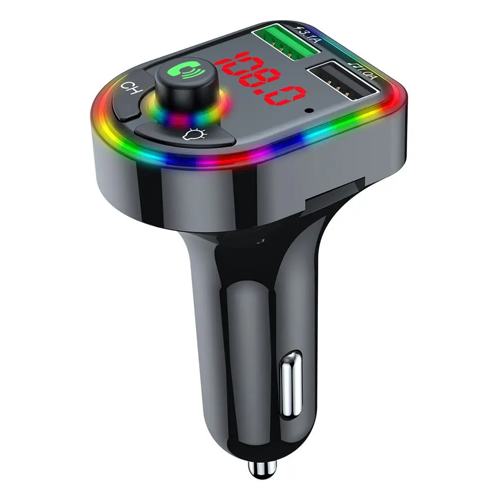 FM Transmitter Wireless Bluetooth 5.0 Handsfree Car MP3 Player Kit Modulator Dual USB 3.1A F6 Charger Colorful LED | Электроника