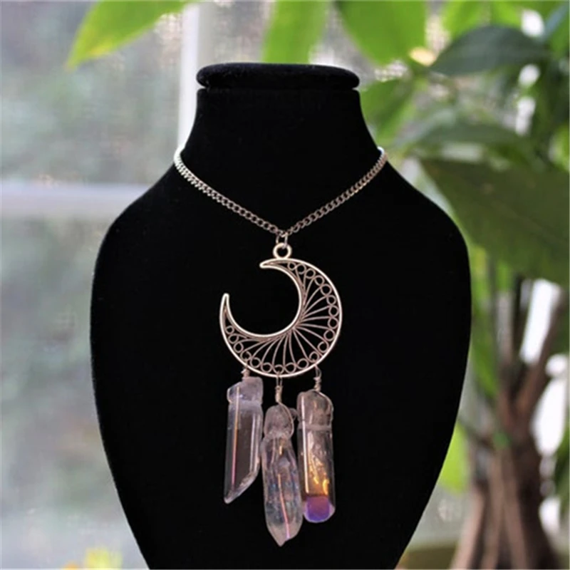 

Natural Crystal Stone Crescent Necklace Gothic Moon Phase Celestial Jewelry Witch Jewelry Lady Fashion Creative Gift