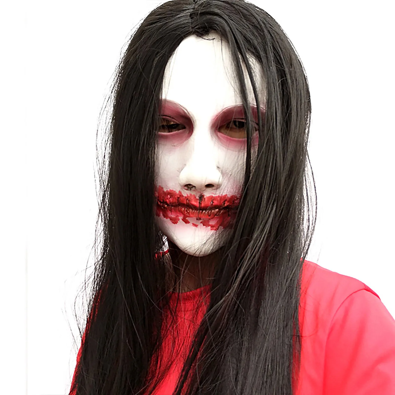 

Halloween Horror Mask Scary Face Ghost Mask Creepy Black Long Wig Mask Party For Costume Party Shocker Toys Toys For Adults Kids