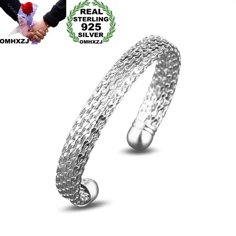 

OMHXZJ Wholesale Personality Fashion OL Woman Party Gift Weaving Open 925 Sterling Silver 18KT Gold Cuff Bangle Bracelet BR198