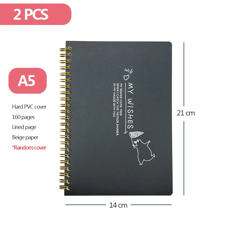 Блокнот на спирали формата A5 2 шт./лот пластиковый дневник с твердой обложкой 80