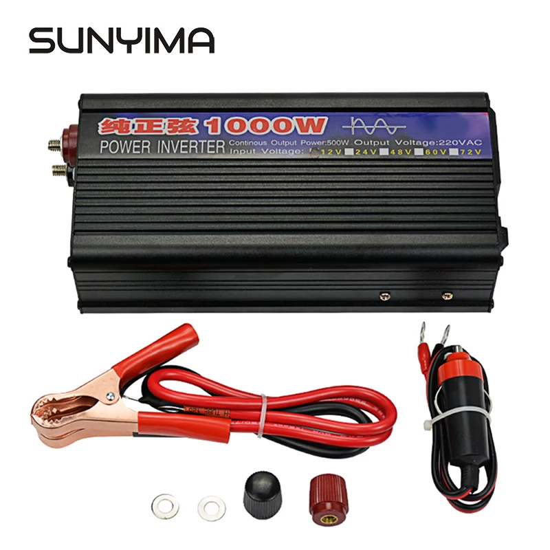 SUNYIMA 1000 Вт Чистая синусоида Инвертор DC12V/24 В к AC220V 50 Гц усилитель конвертера мощности для автомобиля Инвертор бытовой DIY
