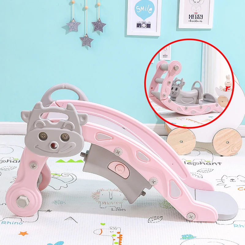 Pink Детский стульчик-лошадка, детская горка, 2 в 1, домашняя детская игровая площадка, многофункциональные игрушки, подарок на день рождения, M029 - Цвет: Pink