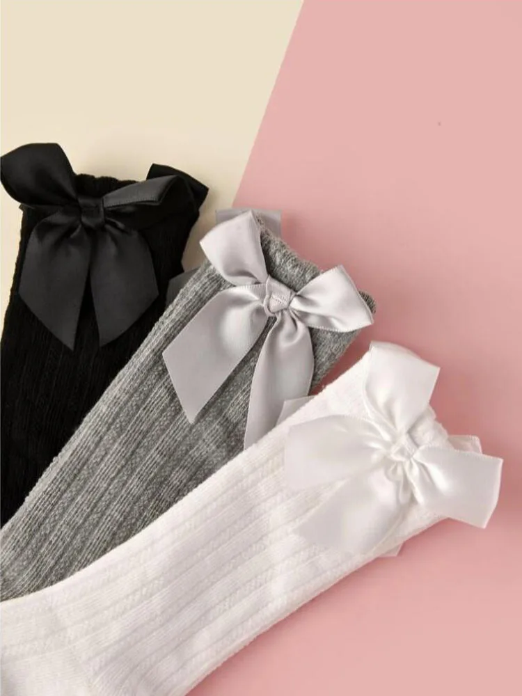 Calcetines hasta la rodilla para ni&ntilde;as peque&ntilde;as, medias bonitas de tela suave, c&aacute;lidas, para oto&ntilde;o e invierno, espa&ntilde;ol, 3 par/lote-5