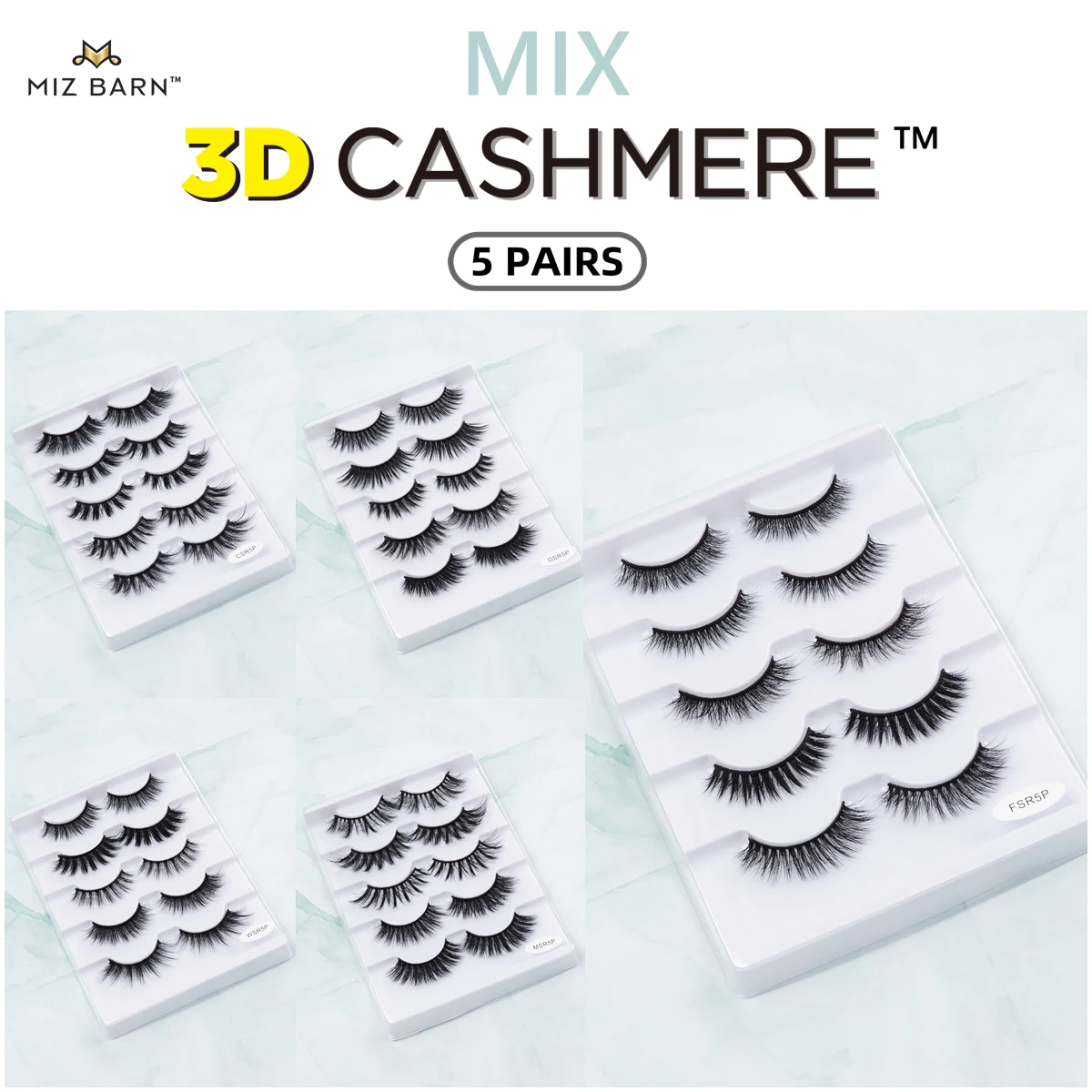 

MIZ BARN 5 Pairs MIX-3D CASHMERE Faux Mink Lashes Sets Fluffy Natural Wispy Fake Eyelashes Volume Soft False Luxury Eyelash Cils