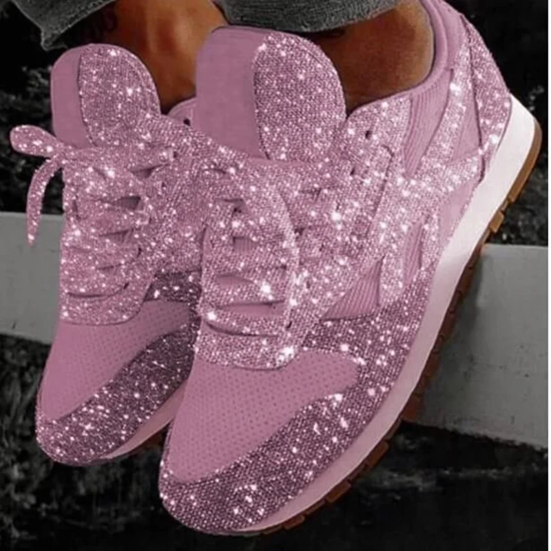 

Women shoes spring new bling sparkly casual flat shoes woman vulcanized shoes breathable lace-up outdoor fashion sneakers women