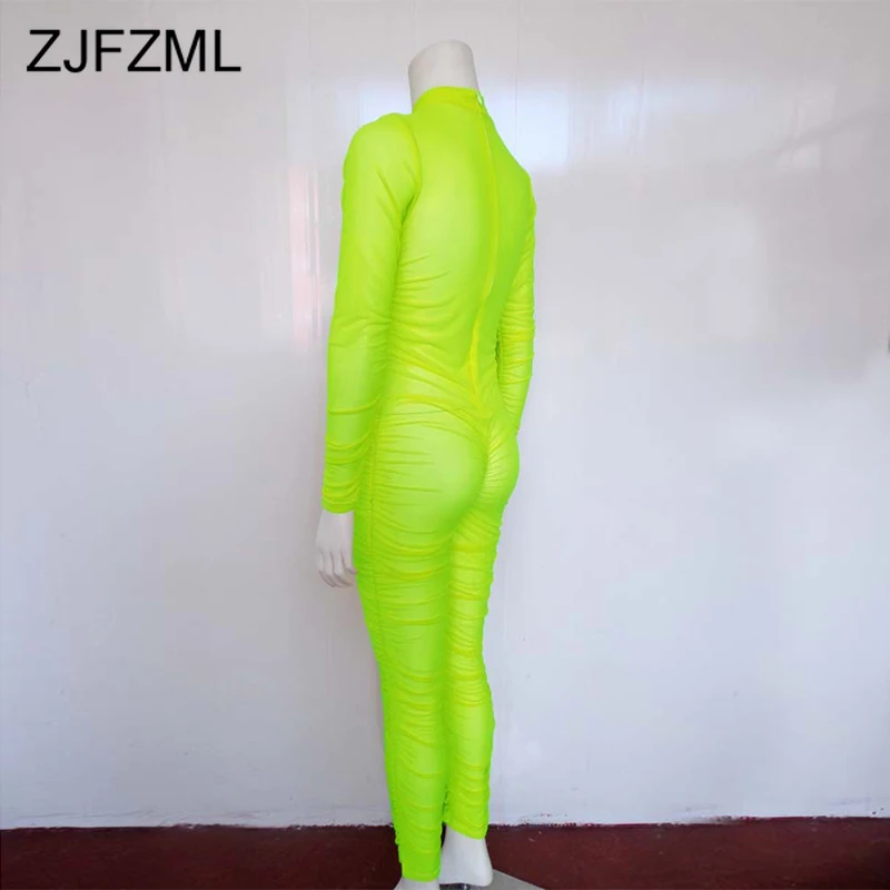 Прозрачная сетка комбинезон Для женщин с высоким плотно облегающим шею