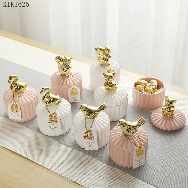 

Nordic Golden Animal Ceramic Storage Jar Wedding Holiday Chocolate Candy Jar Dressing Table Jewelry Storage Box Home Decoration
