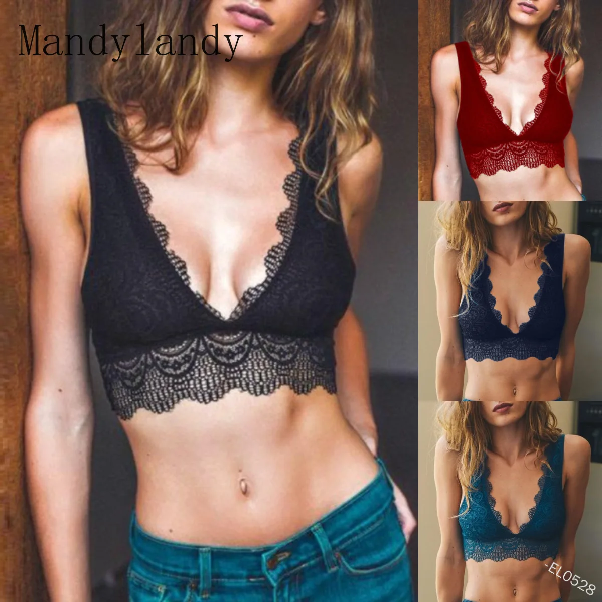 

Mandylandy Новая мода женские цветочные кружева пуш-ап бюстгальтеры сплошной Цвет Бралетт короткий топ нижнее бельё для девочек размера плюс