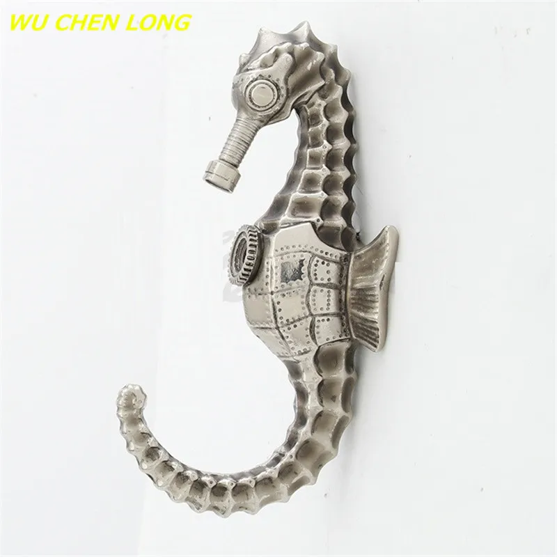 

WU CHEN длинный настенный крючок с морским коньком, статуя животного, Настенный декор, креативный фон из сплава, домашний декор, настенная росп...