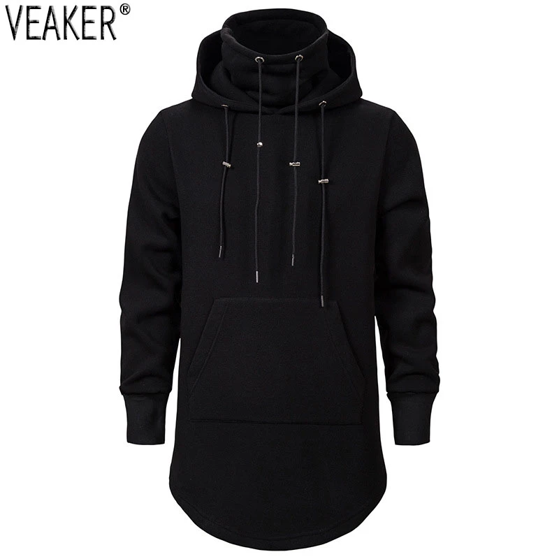 Новинка 2019 Мужская Длинная толстовка накидка черная водолазка с капюшоном