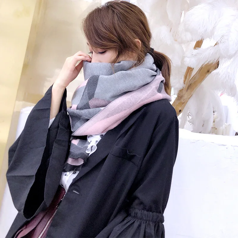 

2021 New Winter Women Scarf Cashmere Warm Pashmina Female Poncho Scarves Thick Blanket Shawls and Wraps Bufanda