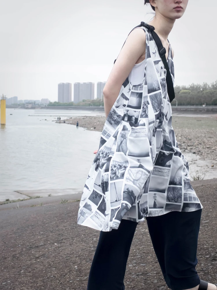 Женское винтажное платье на бретелях CHEERART черно-белое летнее свободное без