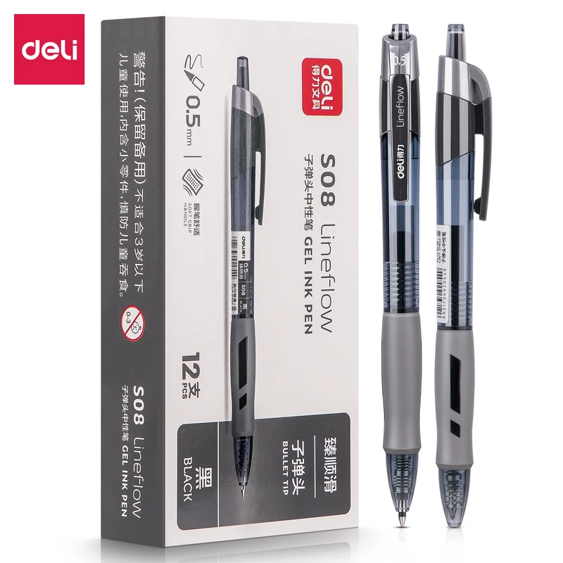 DELI Office Gel Pen 0.5mm Blue Black Red Gel Ink Pens Fast Dry Smooth Ink Writing Tools Stationery