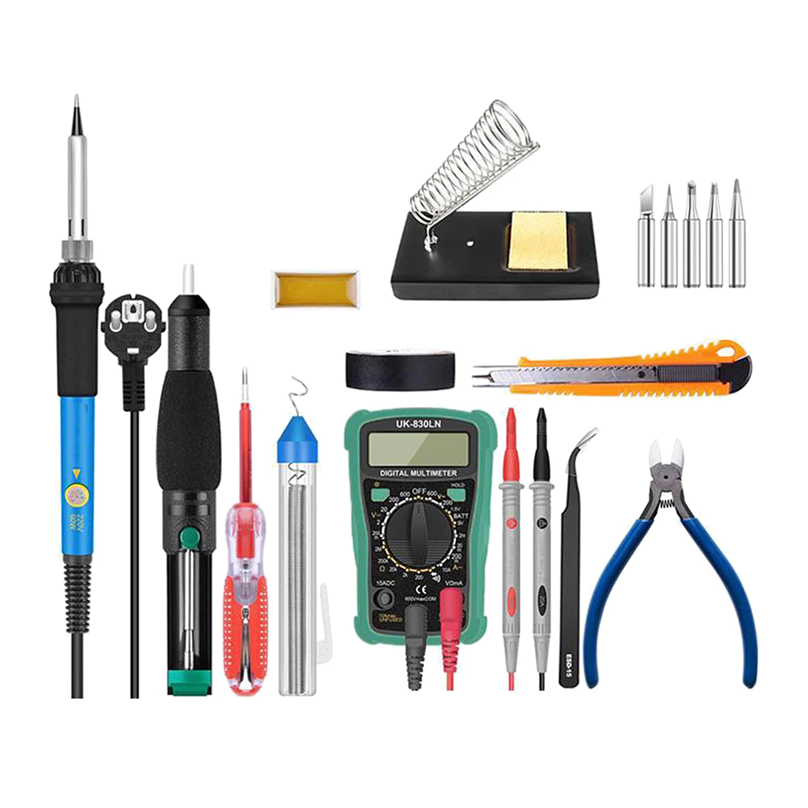 

60W Electric Soldering Iron Gun Tool Kit Welding Desoldering Pump Multimeter