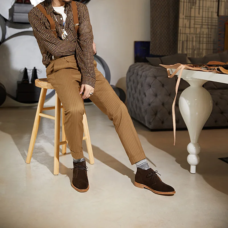 

Men's Autum Tactical Chelsea Outdoor Desert Boots For Men Ankle Flat Suede High-top Dress Genuine Leather Motorcycle Shoes