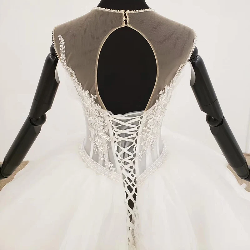 BGW Tulle Wedding Dress Short Sleeve Pearl Sequin Crystal Bow Lace Up Ball Gown Petite Wedding Dress Vestito Da Sposa 2020