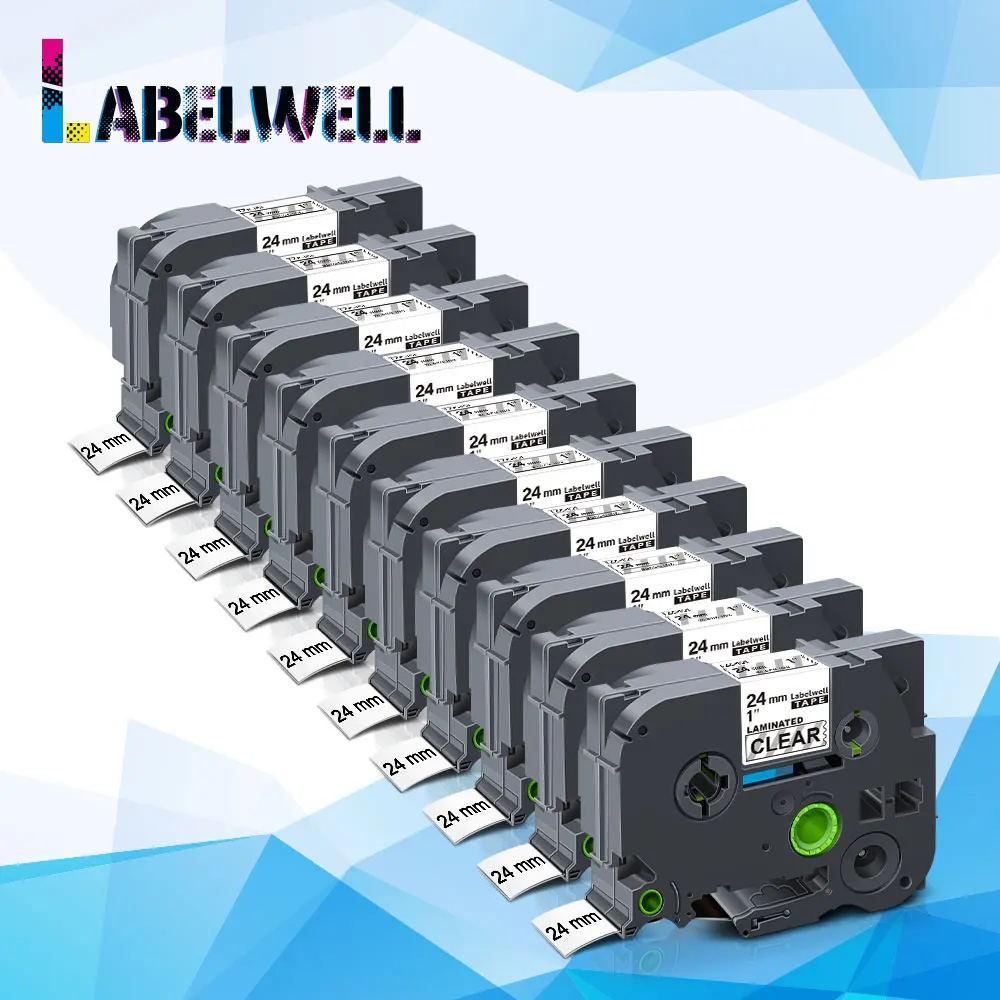 Labelwell 10 шт 24 мм * 8 м совместим с этикетки 151 черный на прозрачном ламинированная