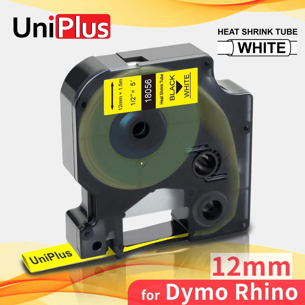 UniPlus 18056 совместимый с DYMO Rhino терм усадочная трубка Этикетка ленты 12 мм черный на