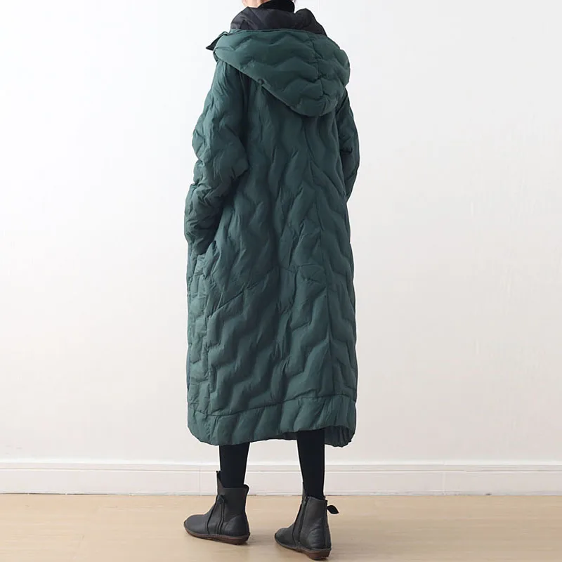 2021 Winter Green Long sleeve Women parkas Hooded Thick warm coats Oversize Loose irregular Female Down cotton YNZZU 9O007 | Женская