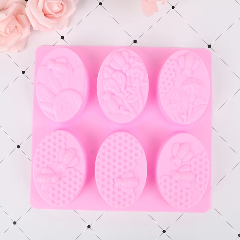 

6 Hole Oval Soap Molds Silica Gel Bee Shape Handmade Soap Mold Portable Honeycomb Cake Chocolate Soap DIY Baking Mould Tool