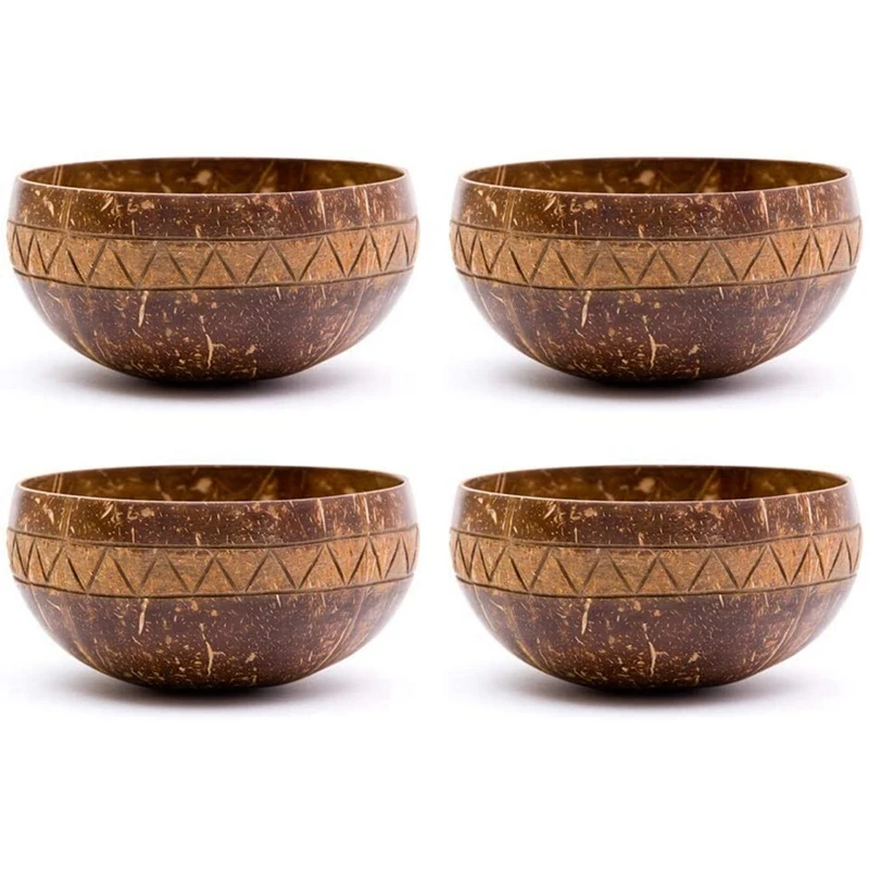 

Handcarved Zigzag Coconut Bowl,Vegan Organic Salad Smoothie Buddha Acai Bowl for Kitchen, Dining and Decoratio 4Pcs