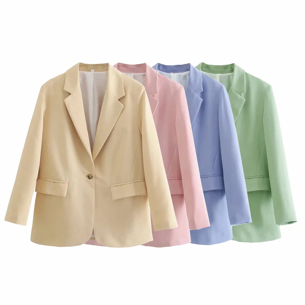 

ZA 2021 Spring women Office Outerwear OL casual coat Buttons lapel loose Suits jacket Long Sleeve Notched Collar Blazer Mujer