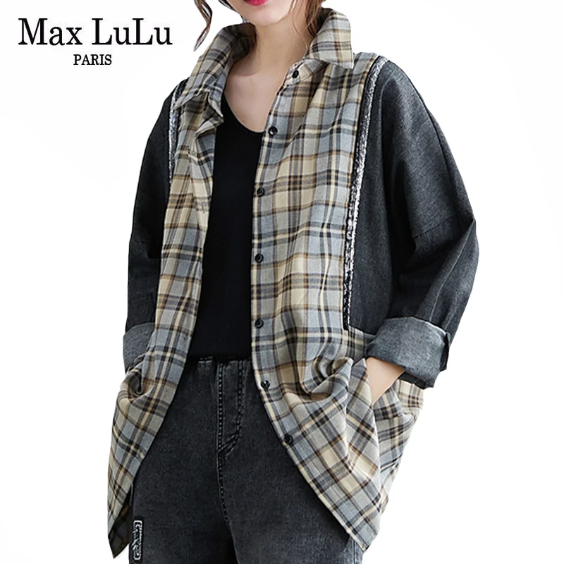 Max LuLu/Новые корейские Роскошные Брендовые женские осенние клетчатые блузки
