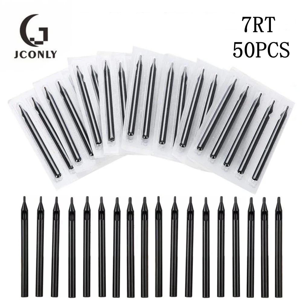 

50pcs Tattoo Tips 7RT Disposable Tattoo Needles Assorted Black Long Tattoo Tips Tubes for Tattoo Machine Grip Tubes Tattoo Kits